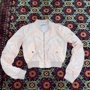 Pink cropped bomber jacket